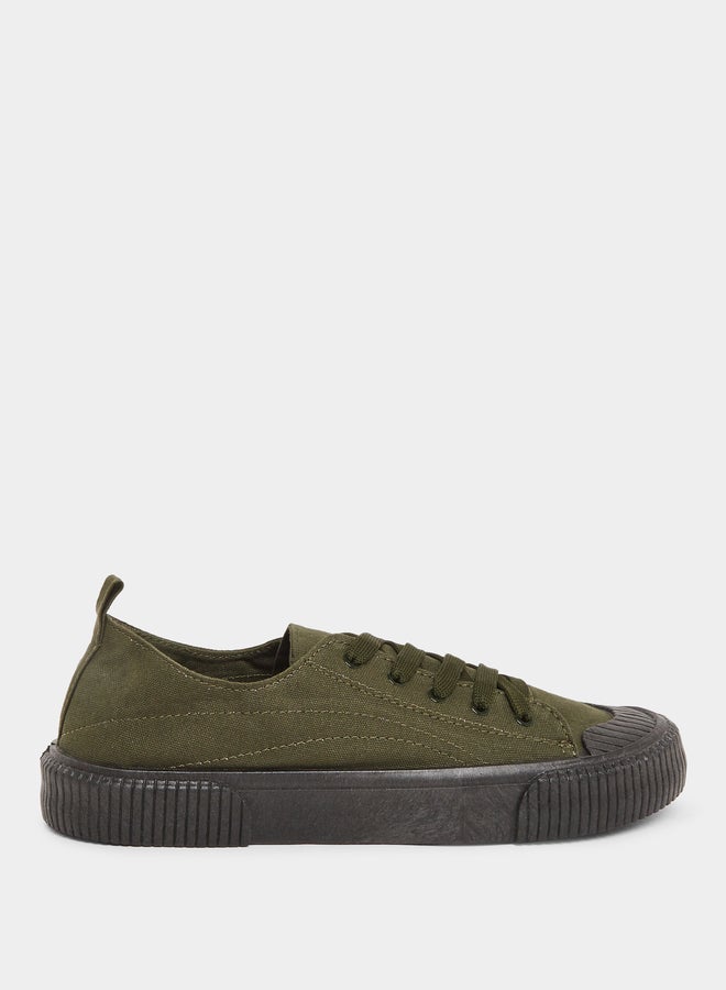 Styli Men Olive Green Canvas Sneakers - Image 1